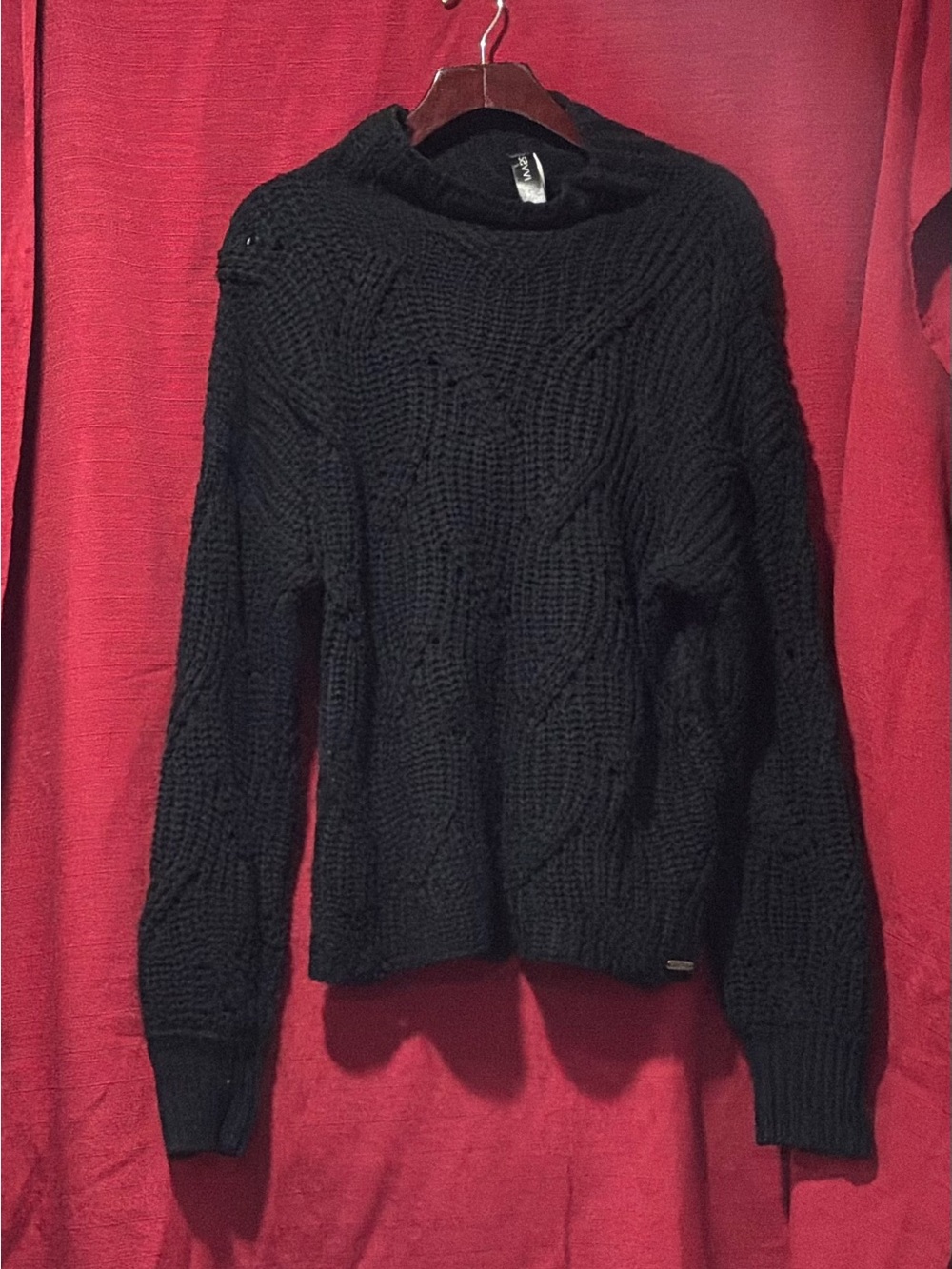 Women’s Black Cable Knit Turtleneck Sweater